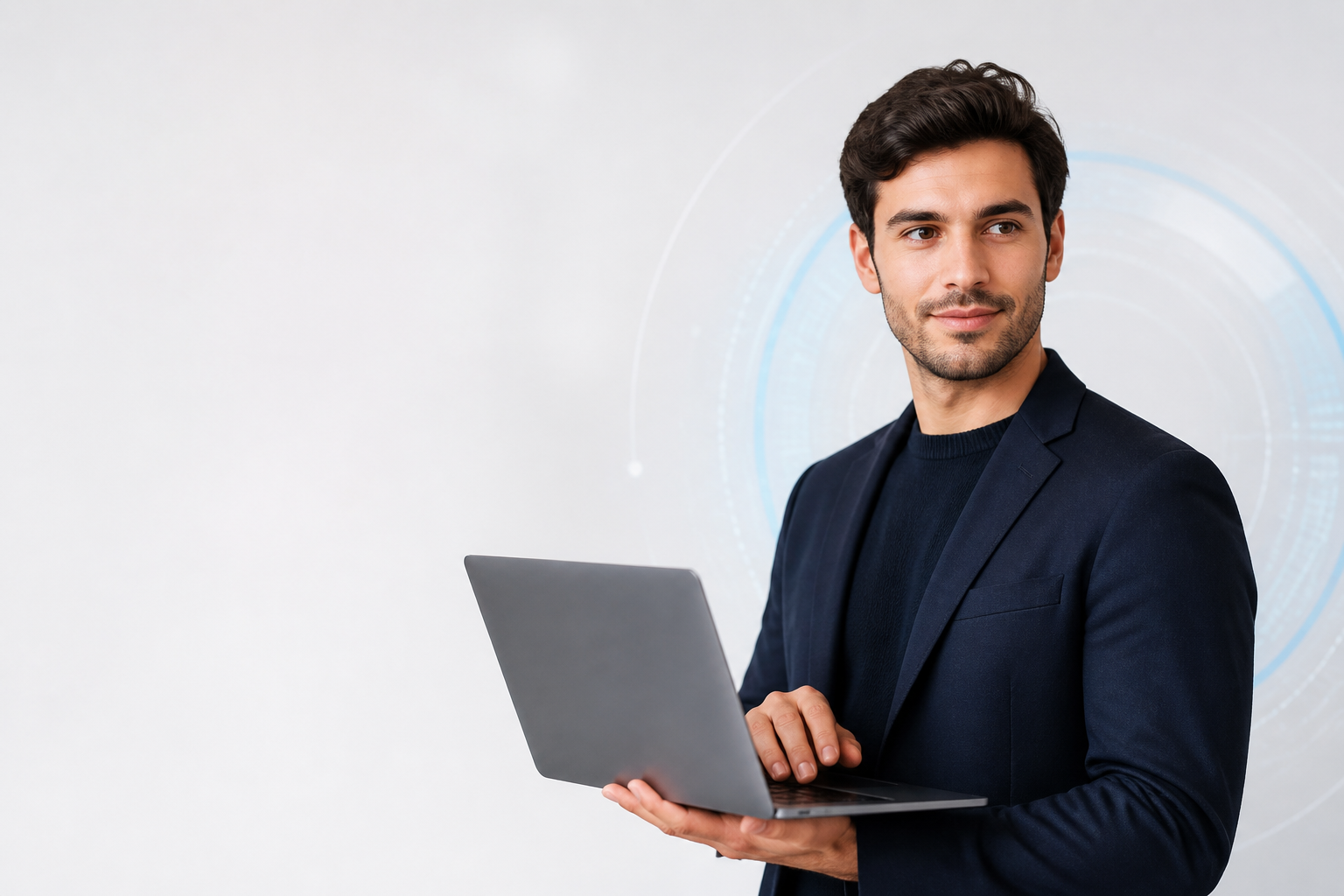 Cyber security specialist working on a laptop